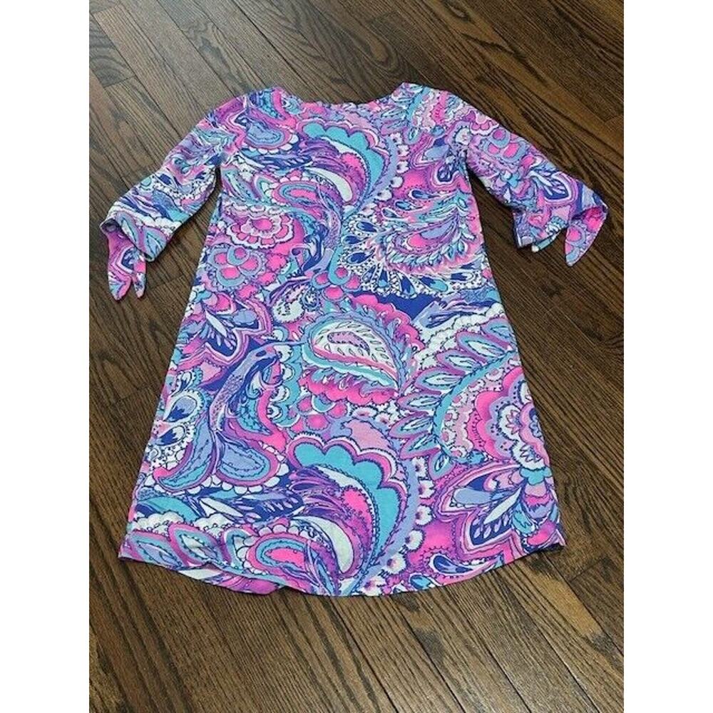 Lilly Pulitzer Preston Dress Tie Sleeves Knee Length Paisley Purple Size XS - Picture 3 of 10